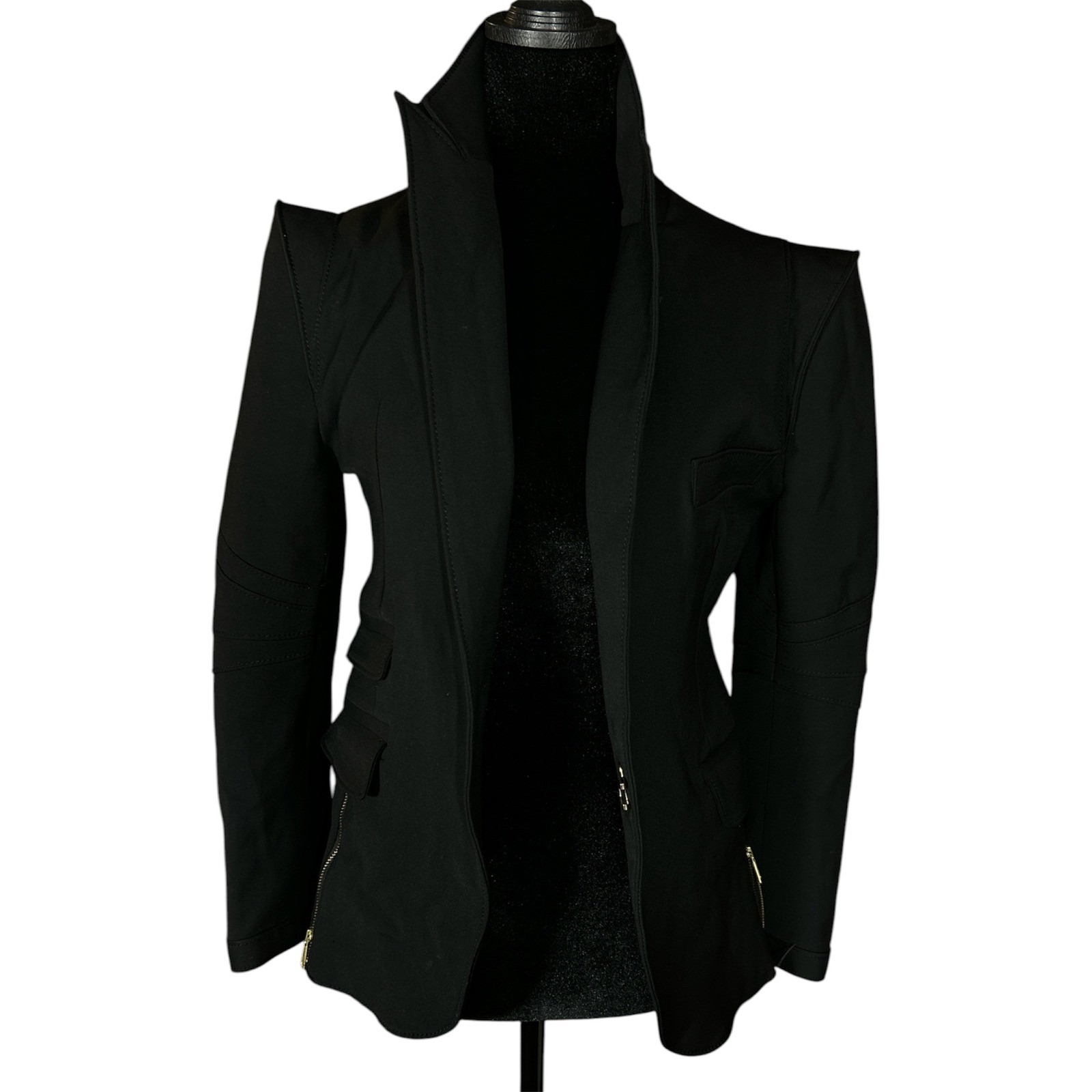Dsquared2 Black Wool Military Blazer Jacket It 46 Gold Zip Hooks Sharp Shoulder